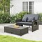 2-in-1 Rattan Patio Loveseat Daybed with Ottoman and Trays Mix Gray